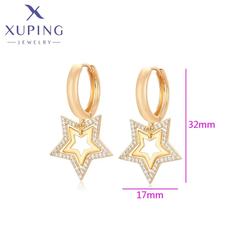 Xuping Jewelry Fashionable Exquisite Star Gold Color Huggies Earrings for Women Ladies Christmas Party Gifts X000954140