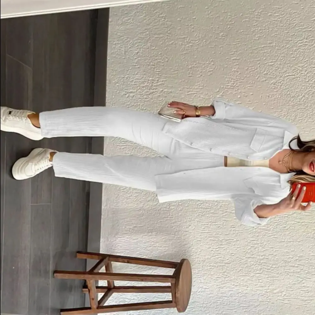 

Осенний новый комплект из 2 предметов для женщин, повседневная одежда, рубашка большого размера на пуговицах с длинными рукавами, укороченные брюки, комплект женского спортивного костюма