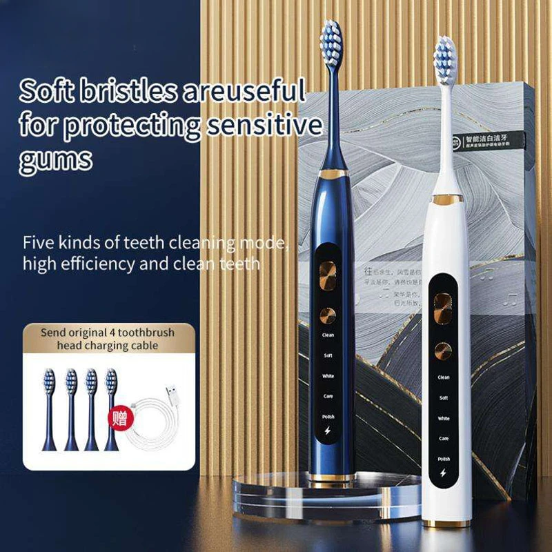 Teeth Whitening USB Rechargeable IPX7 Waterproof Adult Electric Toothbrush Gift Box Set Electric Sonic Toothbrush 5 Modes