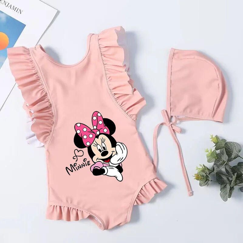 TureMinnie Mouse-Maillot de bain une pièce pour enfants, tenue de bain pour enfants, chemises de bain trempées, dessin animé, tout-petit, bébé, fille