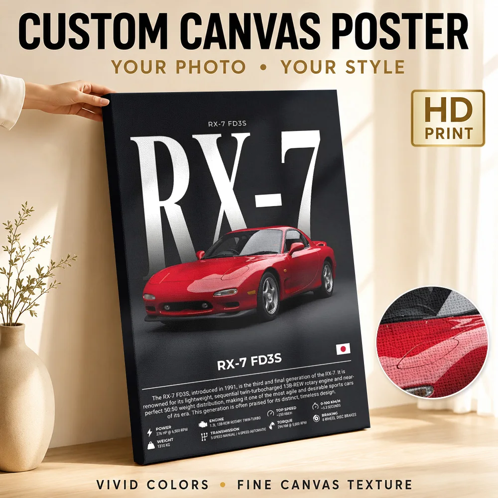 Japanese RX-7 FD3S Car Framed Canvas Print Personalized Photo Specification Layout Wall Art For Games Room Motoring Fan Gift
