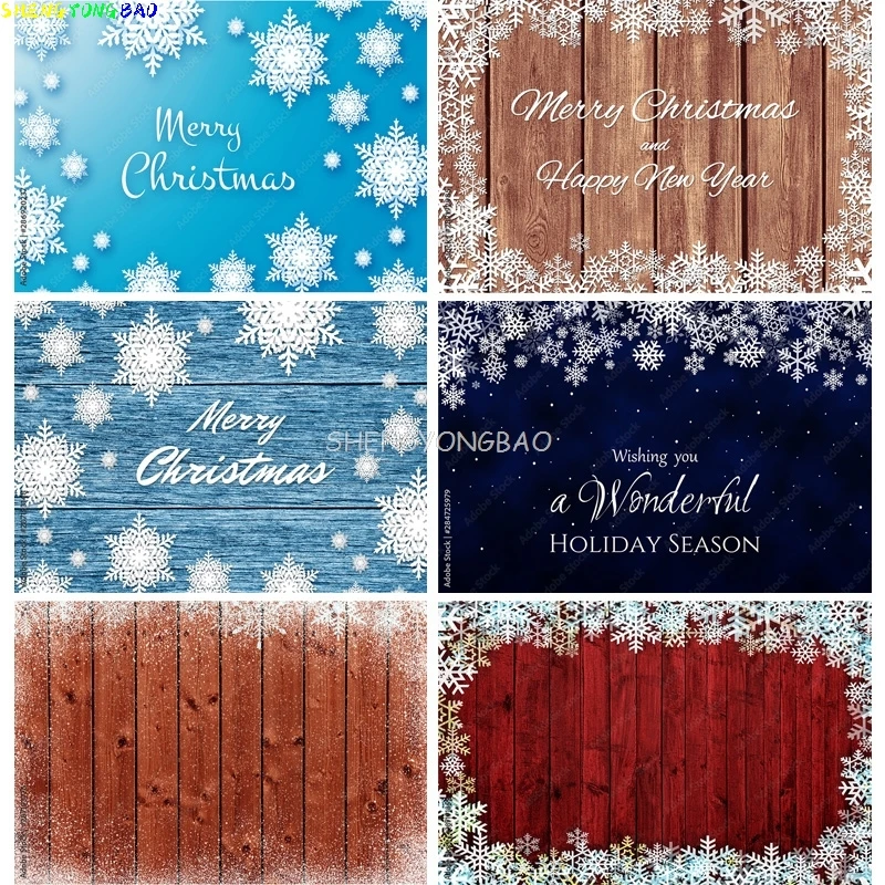 Christmas Theme Photography Background Snowflake Wood Plank Portrait Backdrops For Photo Studio Props 21121 TU-02