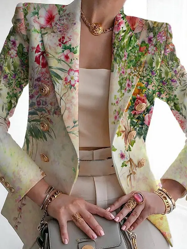 Fato pequeno estampado feminino, blazer de escritório pendulares, roupas de beleza feminina, moda, outono, 2023