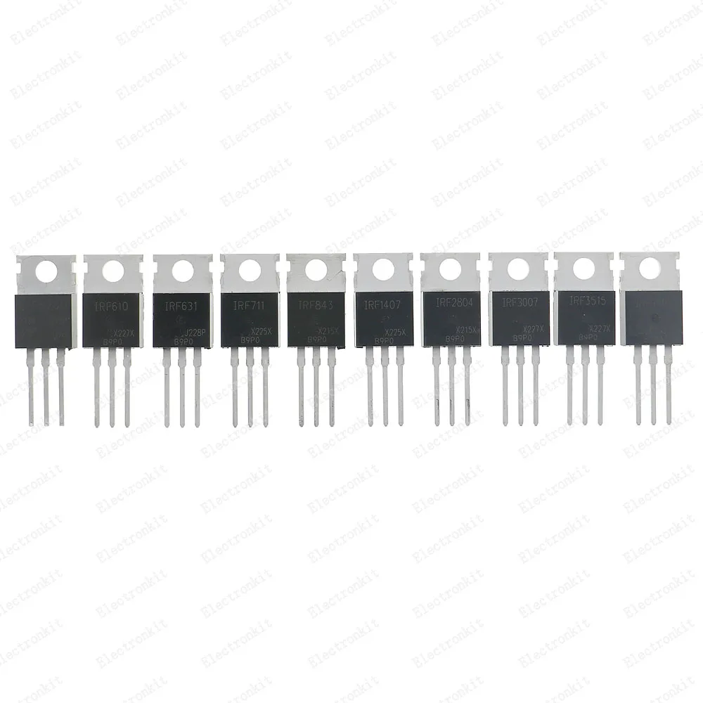 50Pcs 10Values TO-220 Mosfet Transistor Kit Box IRF520 IRF610 IRF631 IRF711 IRF843 IRF1470 IRF2804 IRF3007 IRF3515 IRF9510