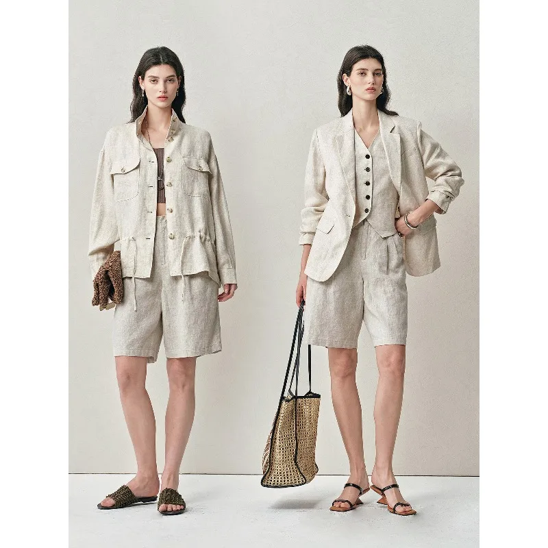 

Women's Herringbone Linen Four-Piece Set – 2026 Spring New Collection, Quiet Luxury Old Money Style: Blazer, Vest, and Pants Set