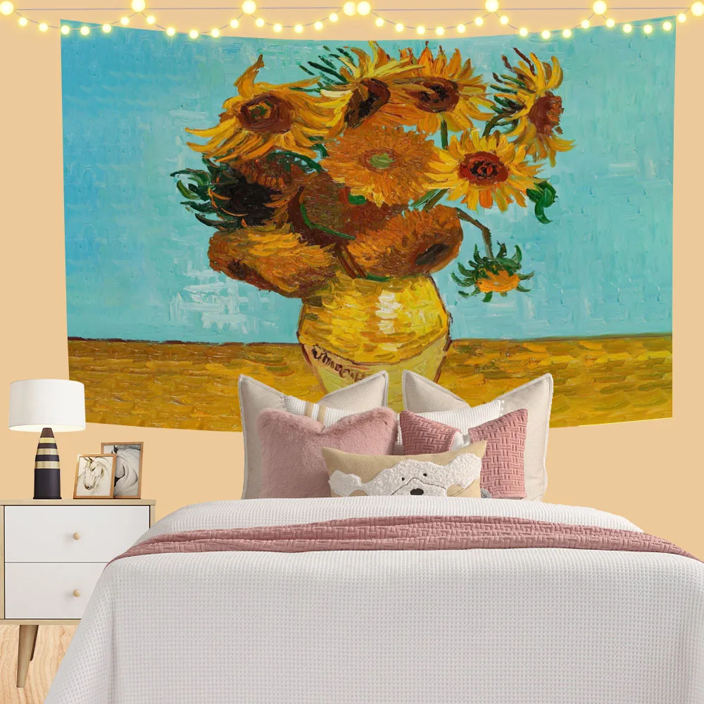 90x150cm Sunflower Tapestry Wall Hanging Room Decor Hippie Star Night Art Polyester Printing Tapestry Bedroom Home Decoration