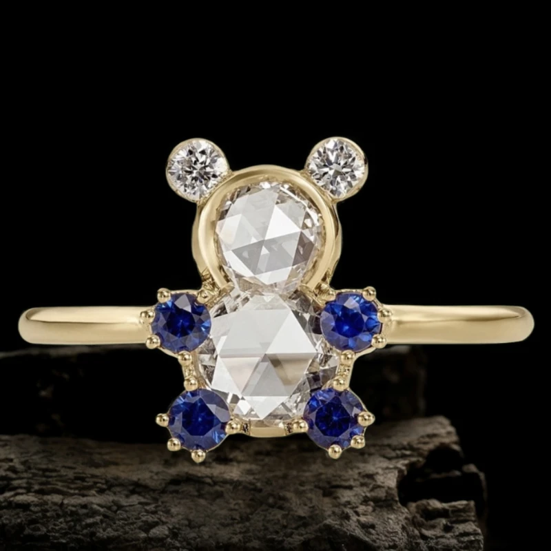 European and American style simple and cute teddy bear niche design amusement park series women\'s ring