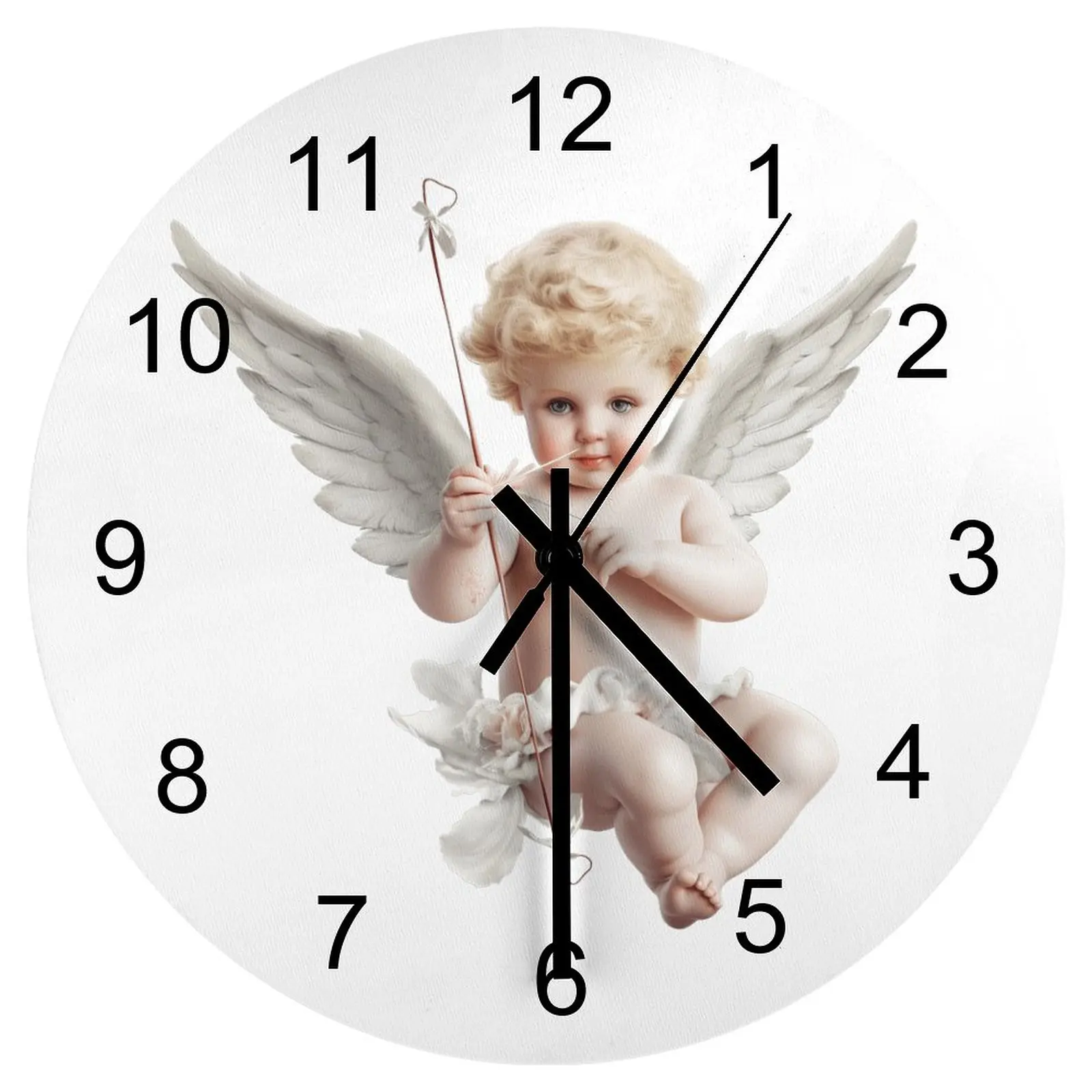 Kitchen Wall Clock Wings Cherub Cupid Angel Clocks 12 inch Silent Wood Round Creative DIY Theme Vintage