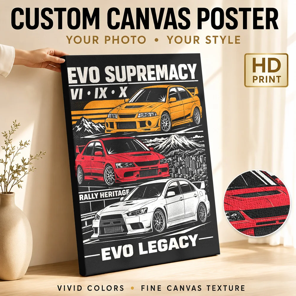 Japanese Lancer Evolution VI IX X Multicolor Sports Sedans Canvas Posters 3D Wall Decor With Customized Photo For Den Ideal Gift