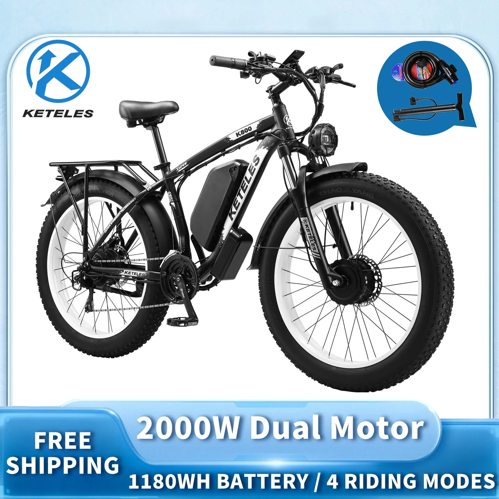 Peak 4000W Dual Motor K800 Electric Bike 26"  E-Bike 48V/1104WH for Adult image 5
