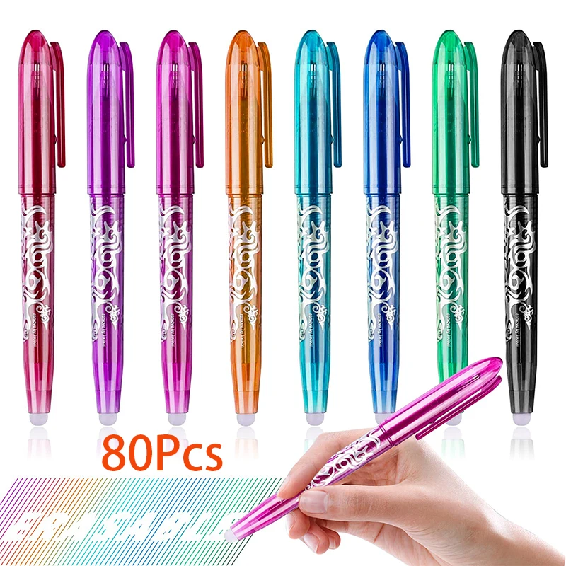 80Pcs Erasable Pens Erasable Gel Ink Pen 0.5mm Ballpoint Pens Gel Erasable Pen Adults Kids Students School Office Stationary