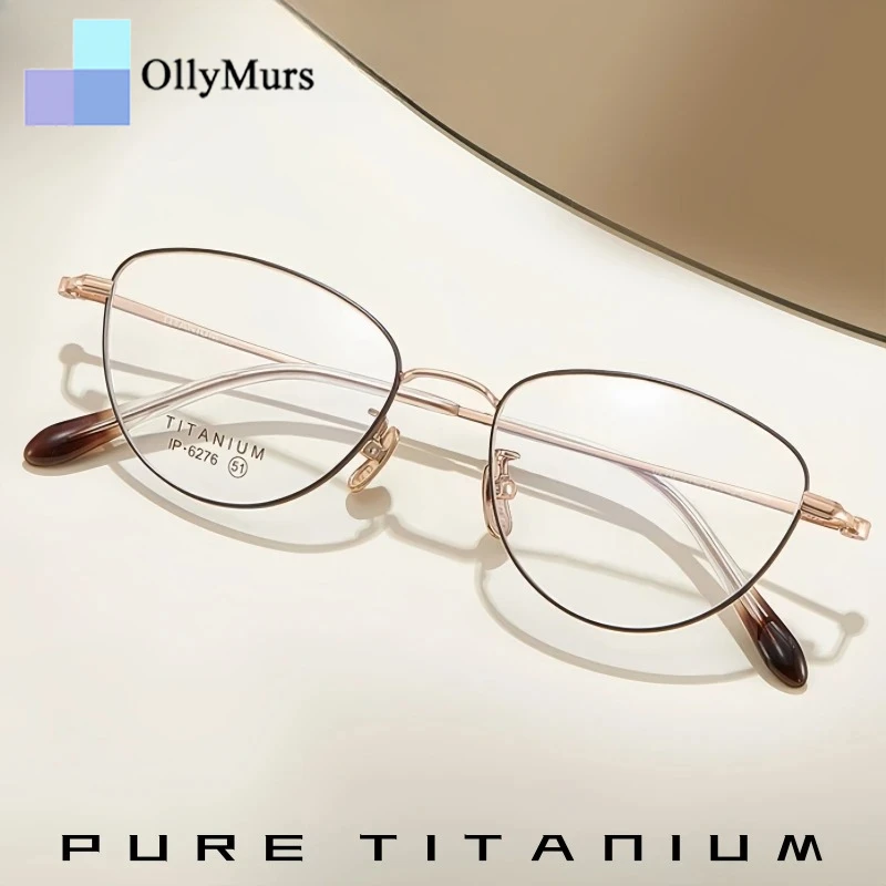 

OLLYMURS Luxury Pure Titanium Cat Eye Women's Glasses Ultra-light Temperament Retro Trend Optical Prescription Eyeglasses Frame