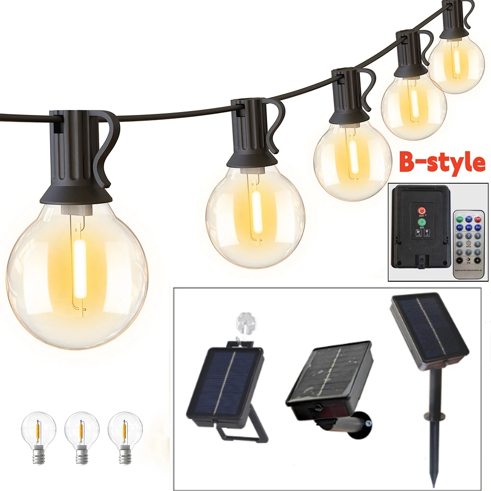 Outdoor Solar G40 LED String Light Waterproof Retro Edison Globe E12 Bulbs Fairy Garland for Garden Patio Christmas Decor
