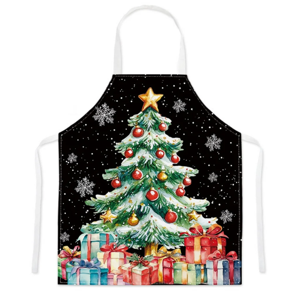 Merry Christmas Apron Santa Claus Deer Tree Print Christmas Decorations for Xmas Natal Navidad New Year Party Gifts Home Kitchen