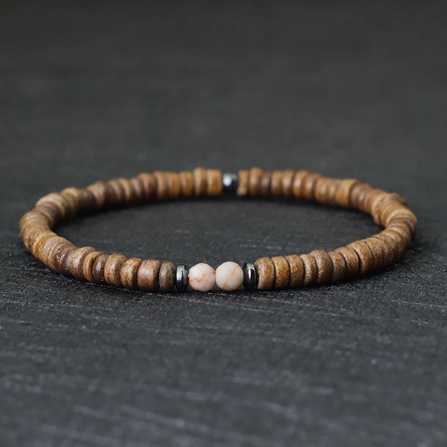 Minimalist Natural Wood Bracelet Unisex Brown Coconut Bead Braslet Leisure Accessories Meditation Jewelry Tiger Eyes Braclet