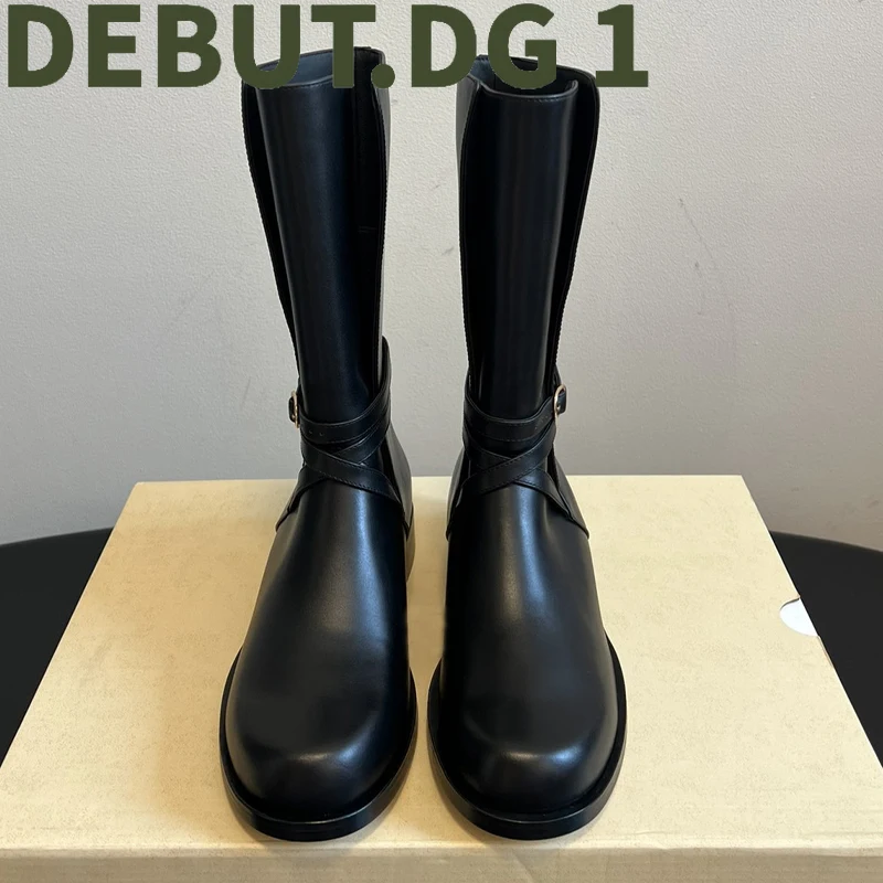 25SS New Knight Boots Premium Calfskin Leather Ankle Boots, Genuine Leather Sole Slimming Fashion Boots