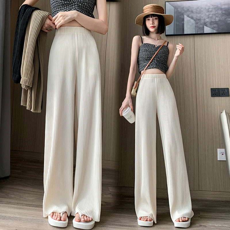 Casual Wide Leg Pant Thin Pantalones Korean Straight Sweatpants Women High Waist Basic Summer Ice Slik Pants Soft Baggy Trousers