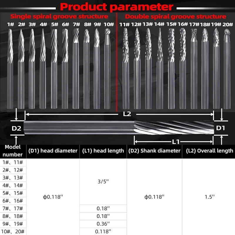 Carbide Burr Set, Suitable For 3D Printing Deburring, Wood Carving Tools,CNC Machining Burr Removal, Die Drill,Engraving