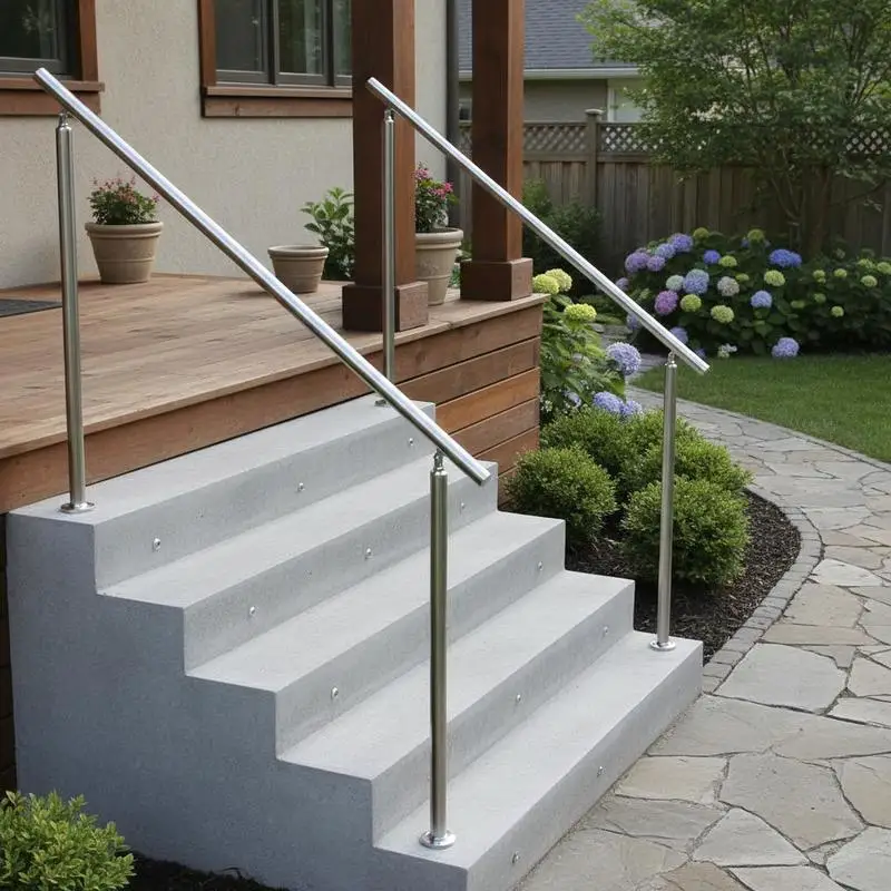 Ensemble de rampes d'escalier extérieures de 150 cm de long, garde-corps de transition en acier inoxydable avec kit de montage, rampes à double poteau pour personnes âgées, véranda et terrasse