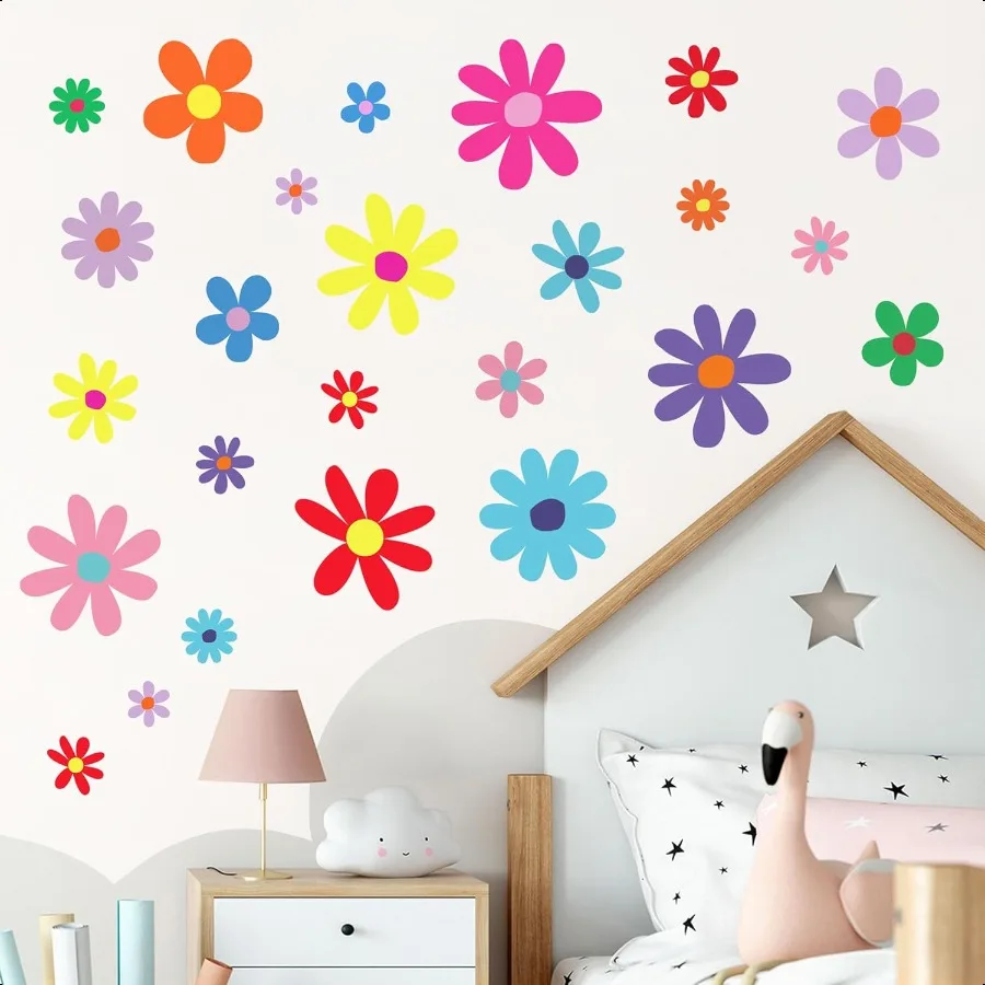 

12 Sheets Daisy Wall Decals Boho Flower Wall Stickers Cute Girls Room Decor Peel and Stick Floral Decals Toddler ry Playroom Li
