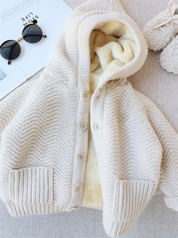 

Новый осенне-зимний утепленный свитер-кардиган с капюшоном для девочек, модный повседневный топ