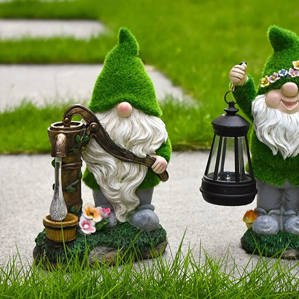 Flocking Elf Solar Garden Night Light American Style Decoration Villa Arrangement Outdoor Garden Water Well Dwarf Resin Crafts