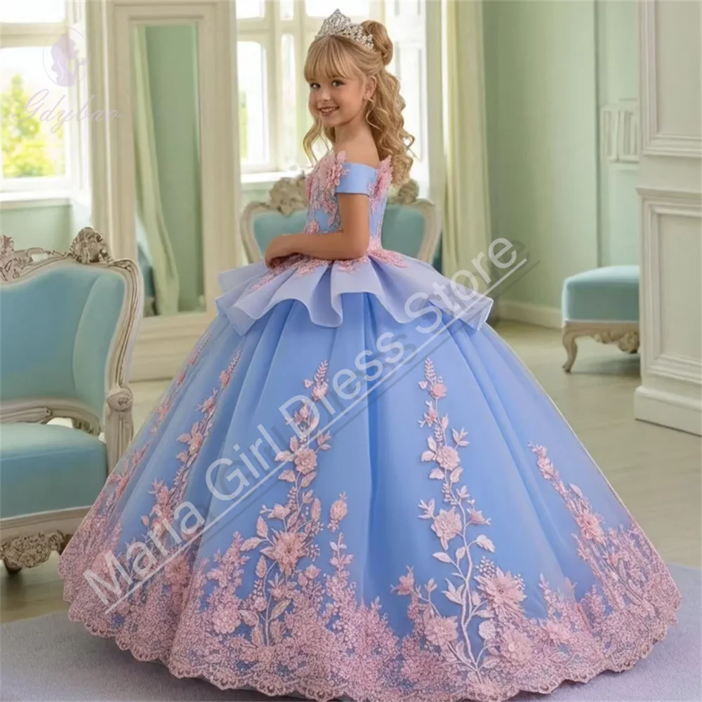 Luxury Girls' Birthday Dress With Fluffy Appliques Suitable For Weddings First Communion Celebrity Events Custom Clothing