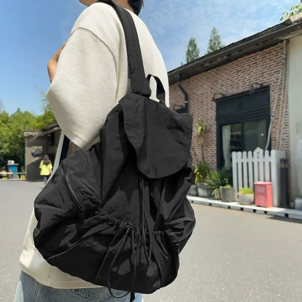 

Portable Nylon Drawstring Backpack Casual Lightweight Canvas Shoulder Bag Waterproof with Handle College Student Schoolbag