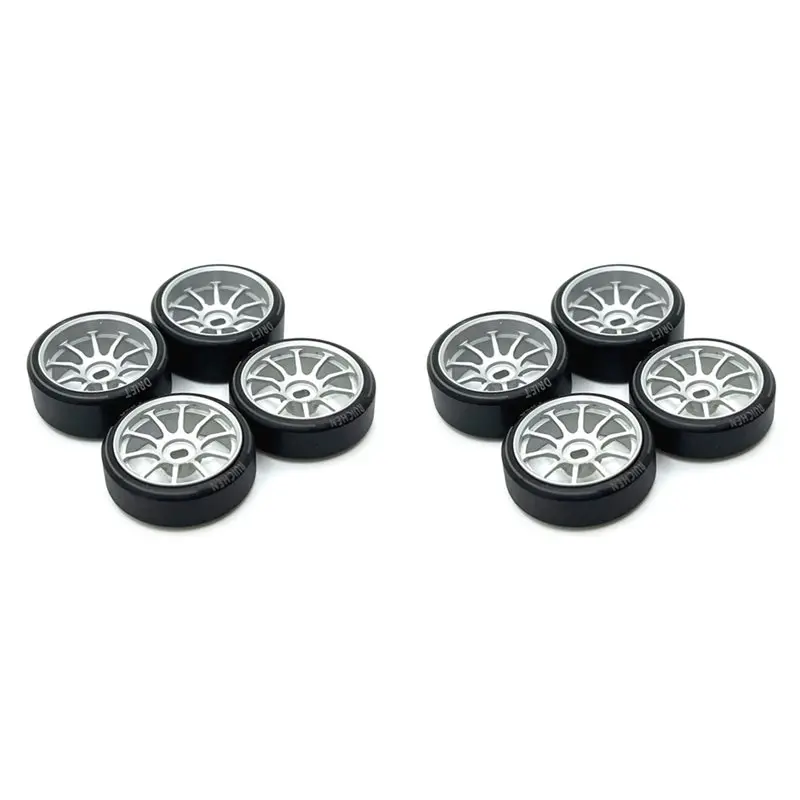 A63T-8Pcs Hard Plastic Drift Tire Tyre Metal Wheel Rim For Wltoys 284131 K969 K989 P929 Mini-Z 1/28 RC Car Upgrades Parts,2