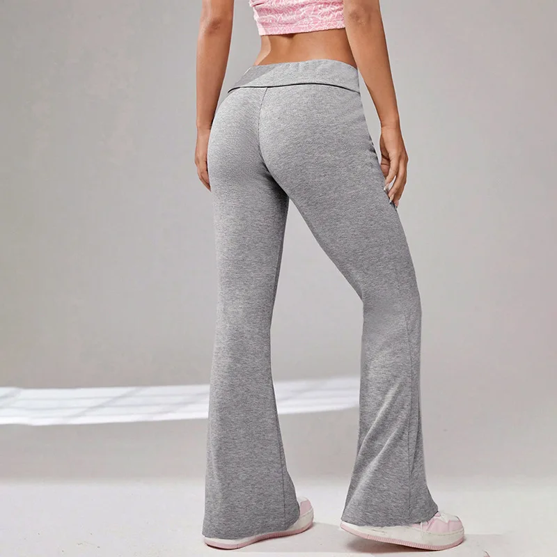 Women's Plain Ribbed Flare Leg Pants, Lady Casual Comfy, Monochromatic Bell Bottom Maxi Trousers, Flared Pants