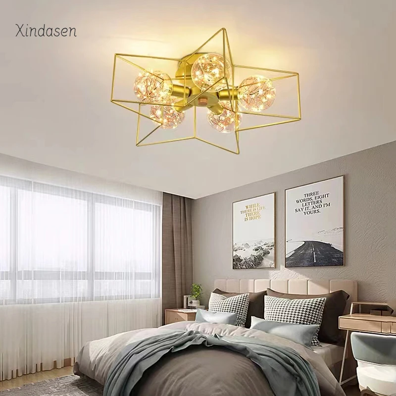 الحديثة Led شكل نجمة ضوء السقف للأطفال غرفة نوم دراسة المطبخ غرفة الطعام الثريا الشمال الأسود النجوم الكرة مصباح السقف