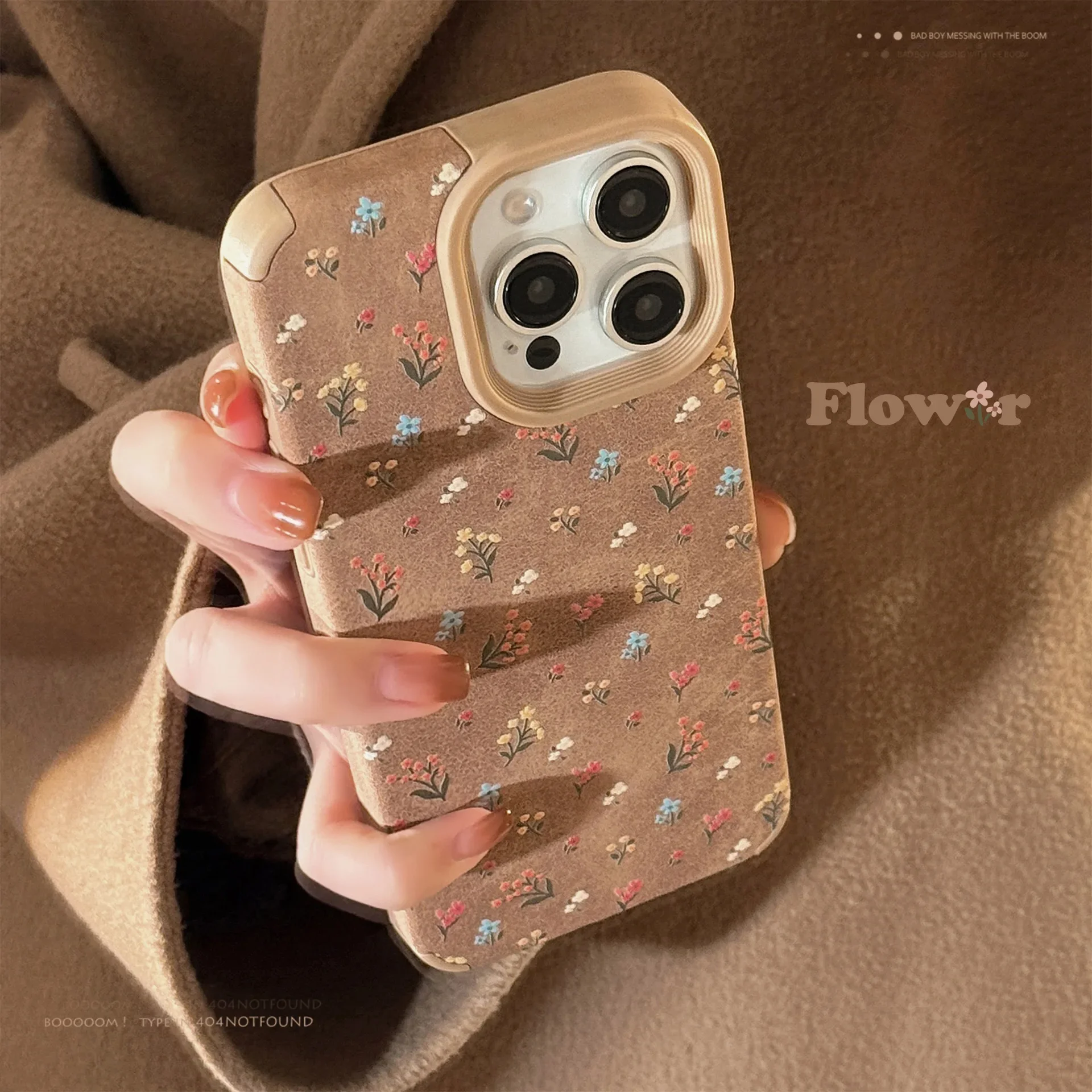 Vintage Hellbraune Leder-Handyhülle mit Bunten Blumen für iPhone17 16 15 14 12 13 11 Pro ProMax Plus XR Stoßfeste Handyhülle