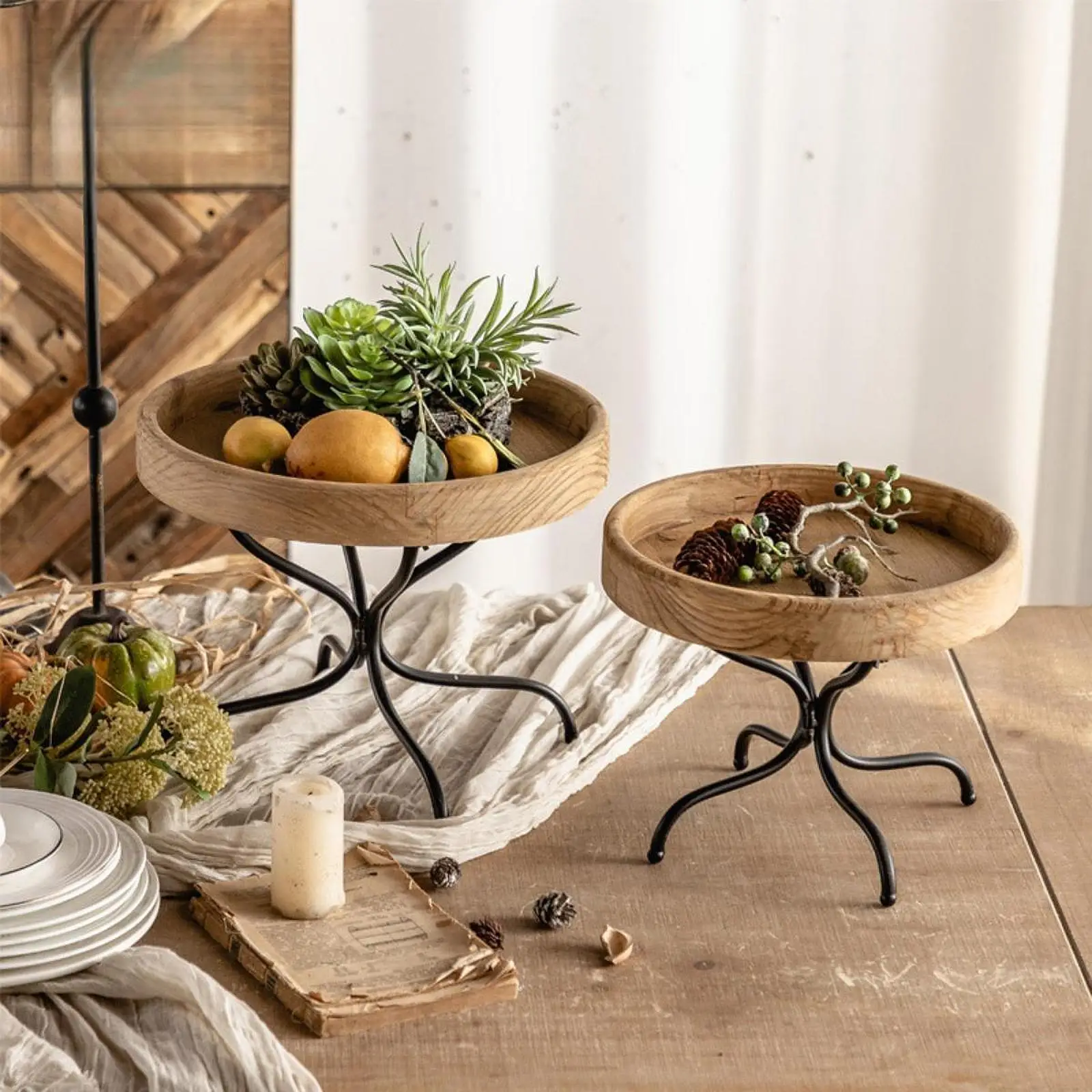 

Wood End Table with Handles Fruit Tray NightStand Bedside Serving Tray Accent Table for Patio Farmhouse Bedroom Living Room Home