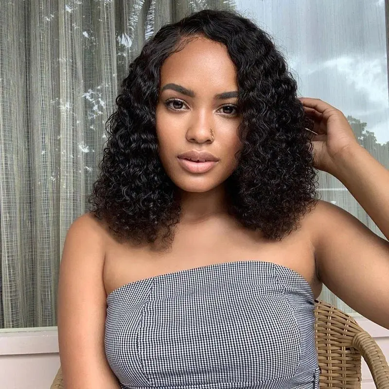 Rosabeauty 13X4 Preplucked Curly Short 13X6 Lace Frontal Closure Deep Wave 5X5 Glueless Ready To Wear Wig Bob Human Hair Wigs