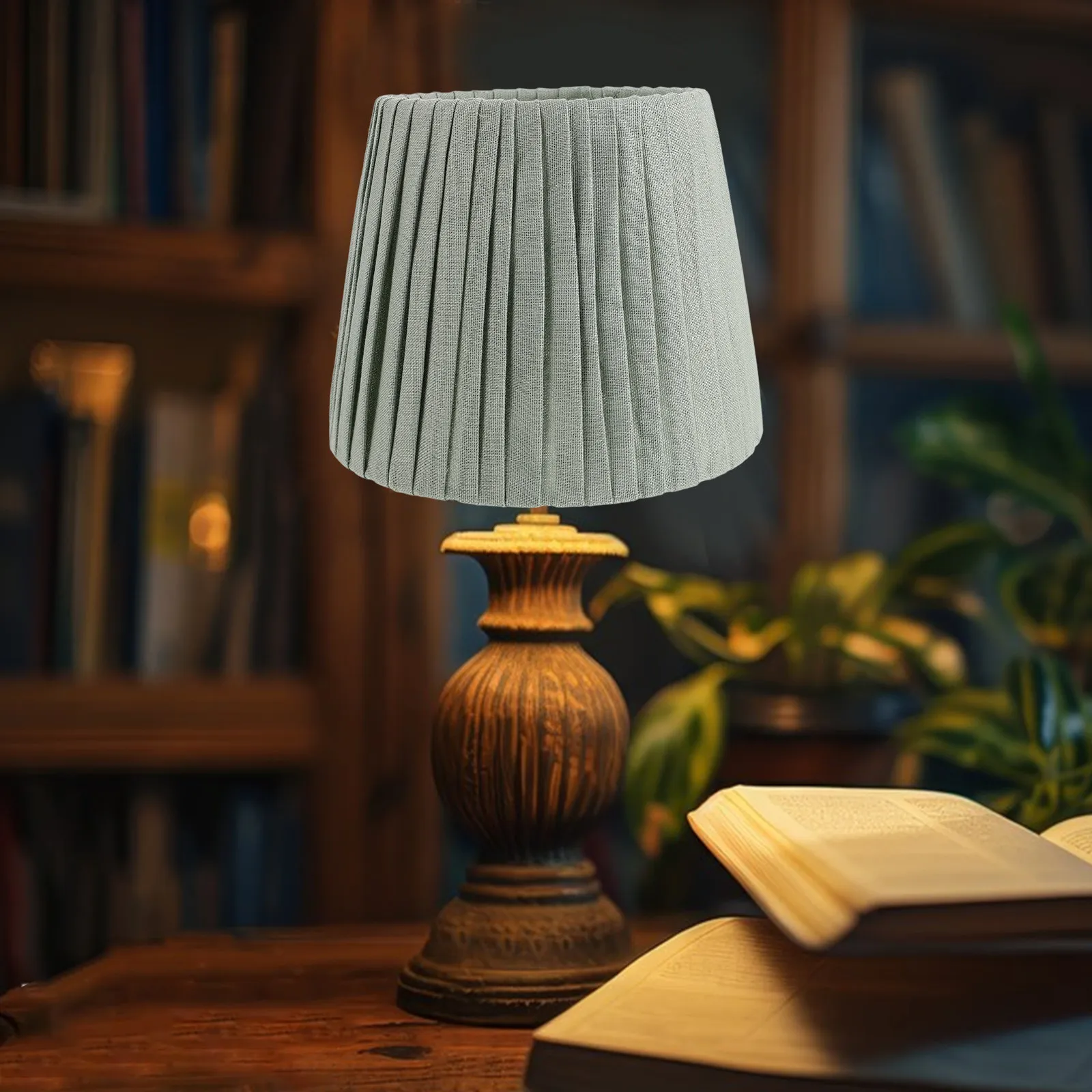Green Small Pleated Fabric Lampshade for Table Lamps Desk Bedside Nightstand Floor Light Spider Fitter Farmhouse Cottage
