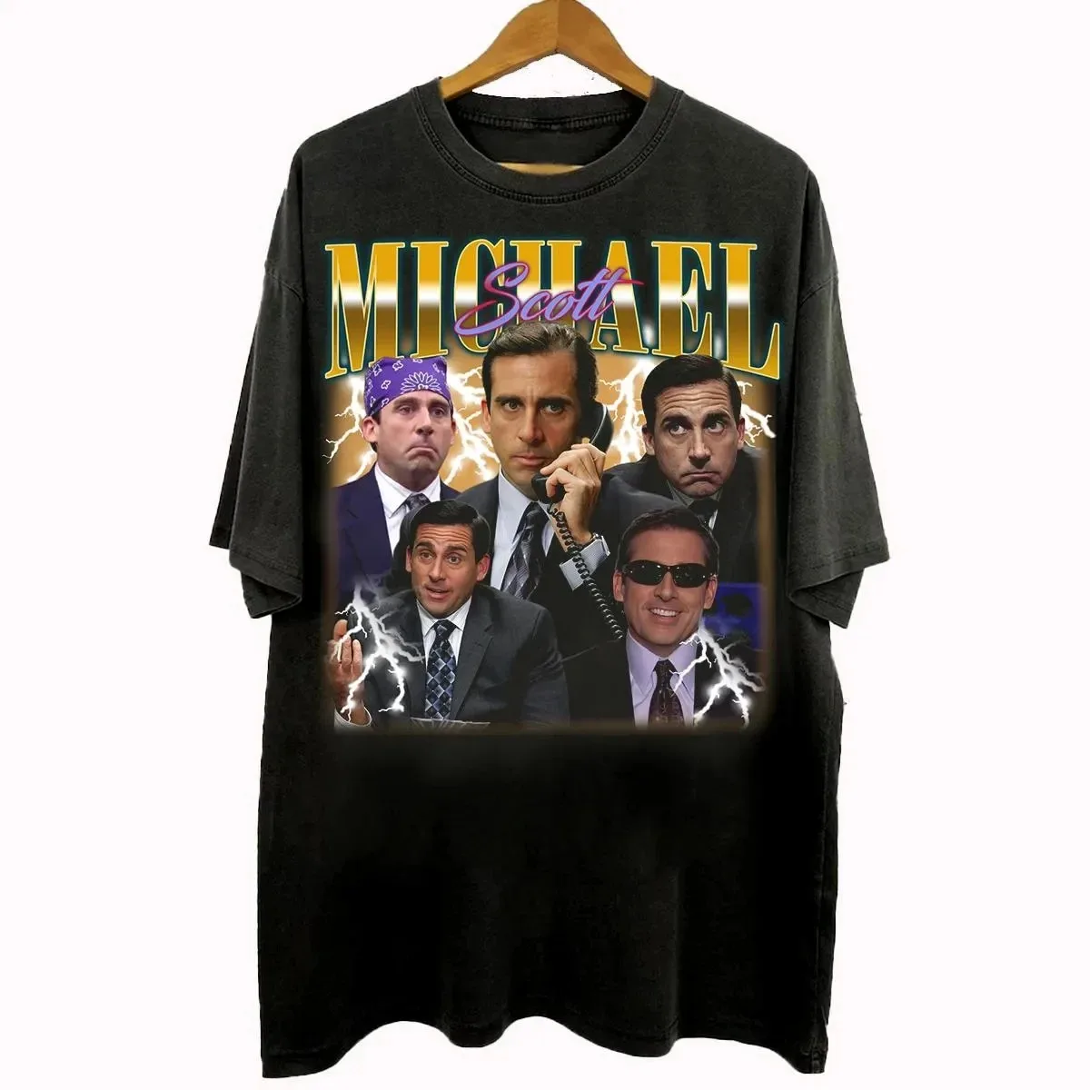 오피스 TV 시리즈 영화 선물 빈티지 90년대 해적판 스타일 마이클 스콧 티셔츠 캐주얼 루즈 프린트 코튼 티셔츠 유니섹스