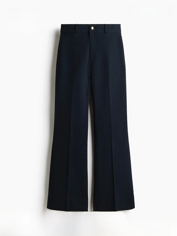 

Spring New Women's Canvas Bell Bot Pants High Waist Comfortable Fit Casual Cotton Blend Elastic Fiber Ladies Trousers