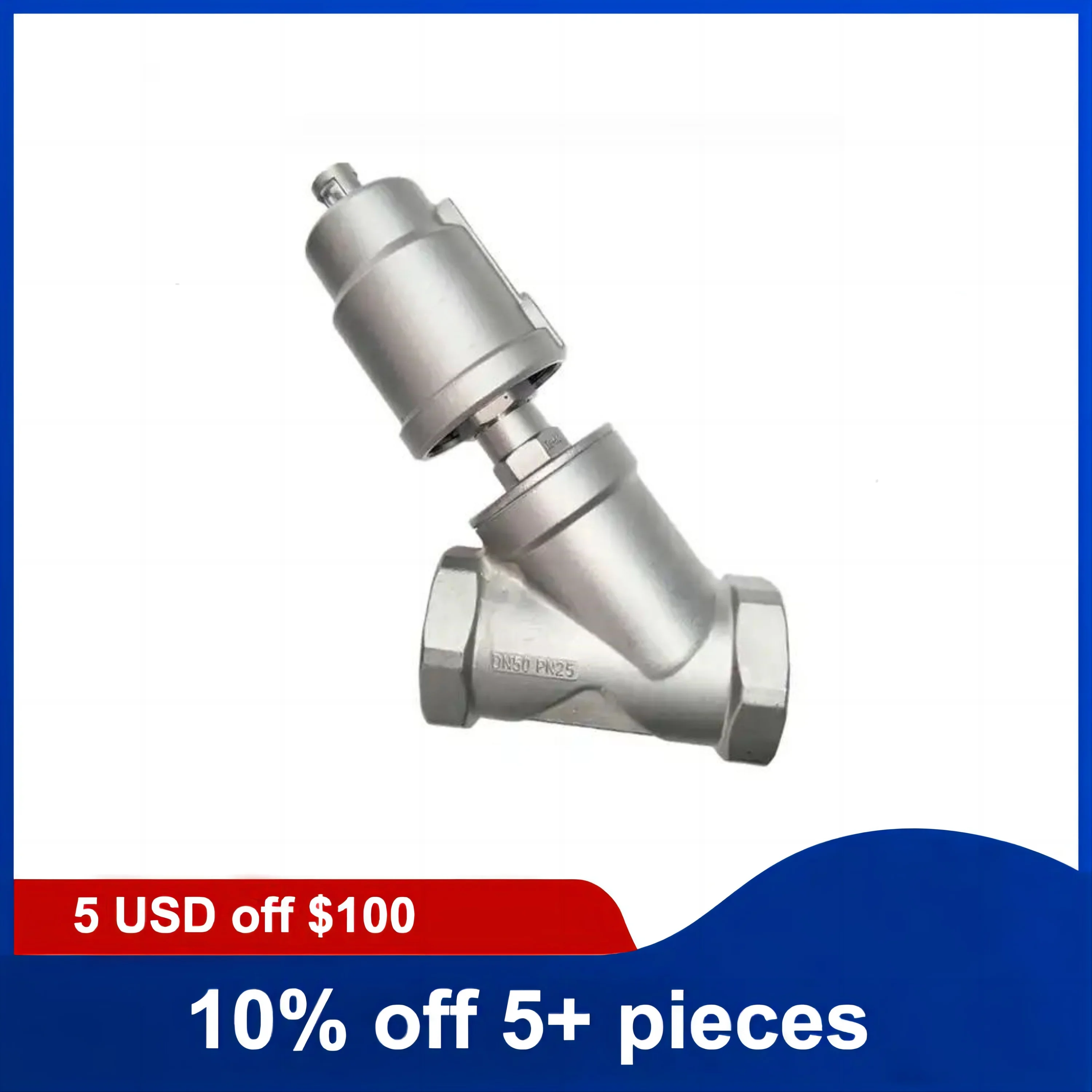 DN32 304 Stainless Steel Pneumatic Seat Valve 16bar for Steam Gas Oil Normally Closed Angle Seat Valve Pneumatic