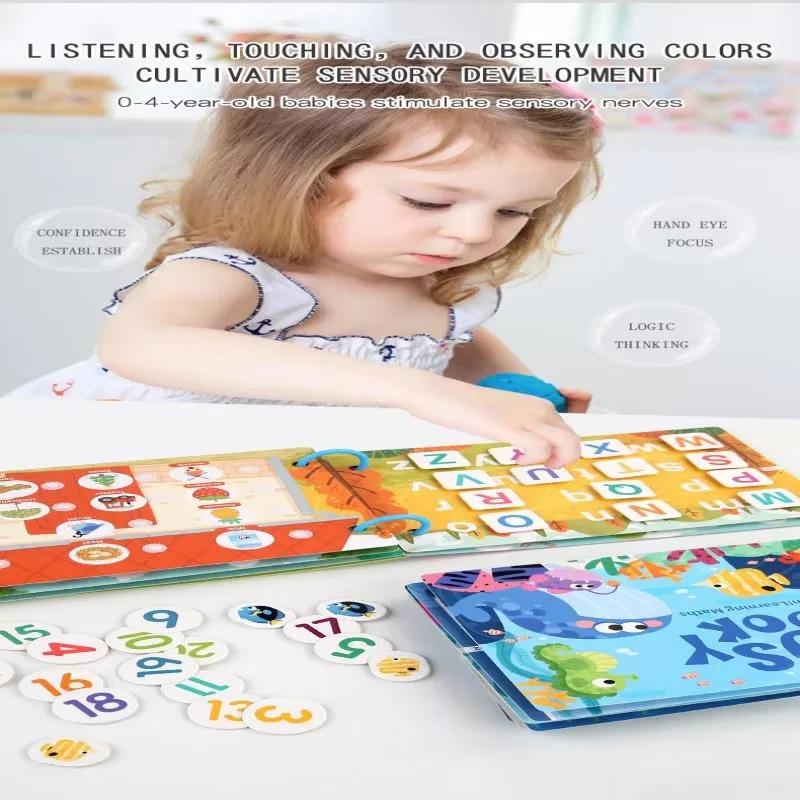Children Busy Book Interactive Learning Activity Book Matching Number Letter Games Animals Stickers Hands-on Ability