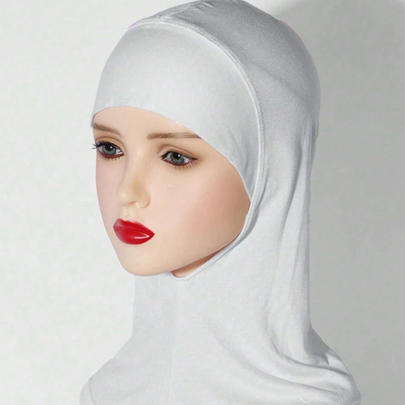 1 أو 2 قطعة من الملابس الداخلية النسائية المشروط، غطاء الذقن للرأس والرقبة، وشاح محبوك إسلامي قابل للتمدد، قبعة، وشاح داخلي فوري #5