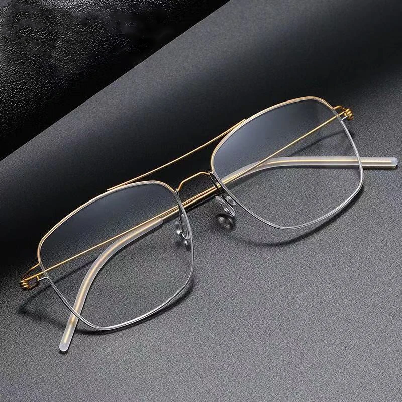 Titanium  Screwless Double Beam Eyeglasses Frame Retro Ultra Light Glasses Men's Optical Myopia Gafas Prescription Spectacles