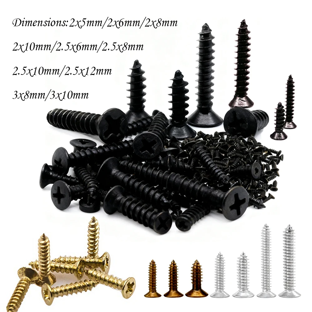 100-1000pcs Mini Phillips Flat Countersunk Head Self Tapping Screw 2x5mm 2x6mm 2x8mm 2x10mm 2.5x6mm 2.5x8 2.5x10 2.5x12-3x10mm