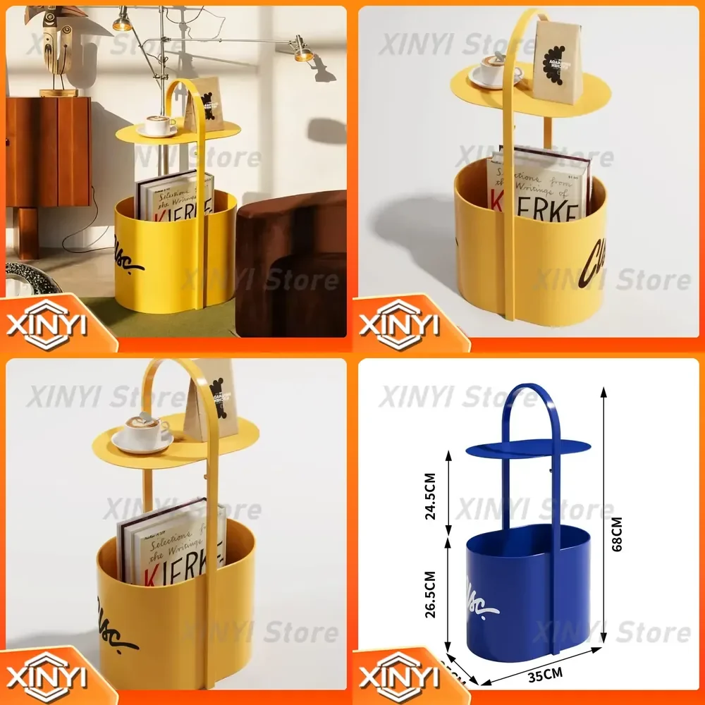 Dopamine Style Side Table with Storage Oval Wrought Iron End Table for Sofa Living Room Multifunctional Snack Magazine