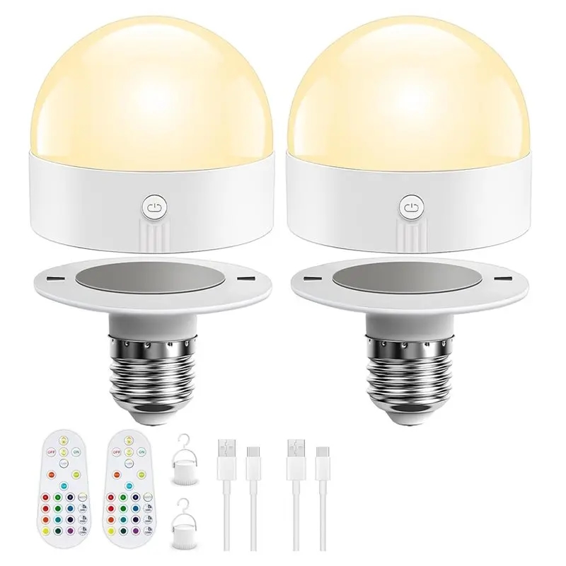 AWAH 2Pack E26 Rechargeable Light Bulb With Remote And Timer Bulb