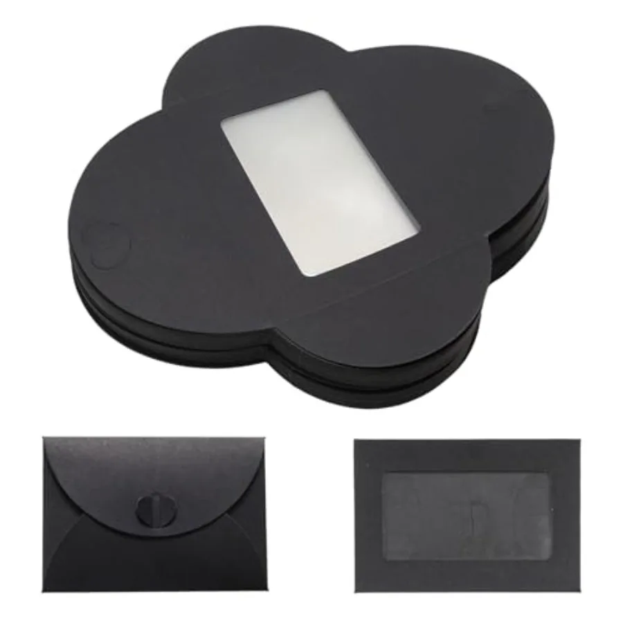 

50 Pack Black Window Gift Card Envelopes, 4 x 2.8 Inch Bulk Blank Holders Gift Card Sleeves Mini Envelopes with Heart Shaped Cl