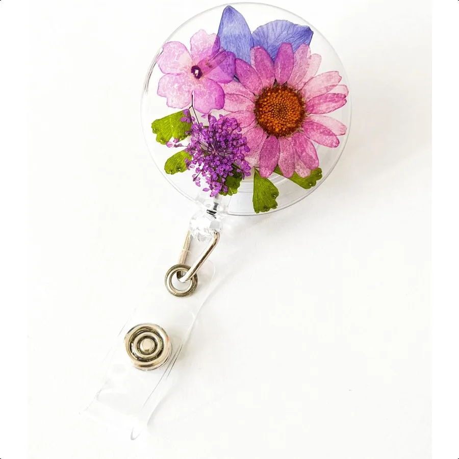 

Badge Reel Retractable Cute Pressed Dried Flower Resin ID Badge Clip Name Card Holders for s Christmas Stocking Stuffers Light