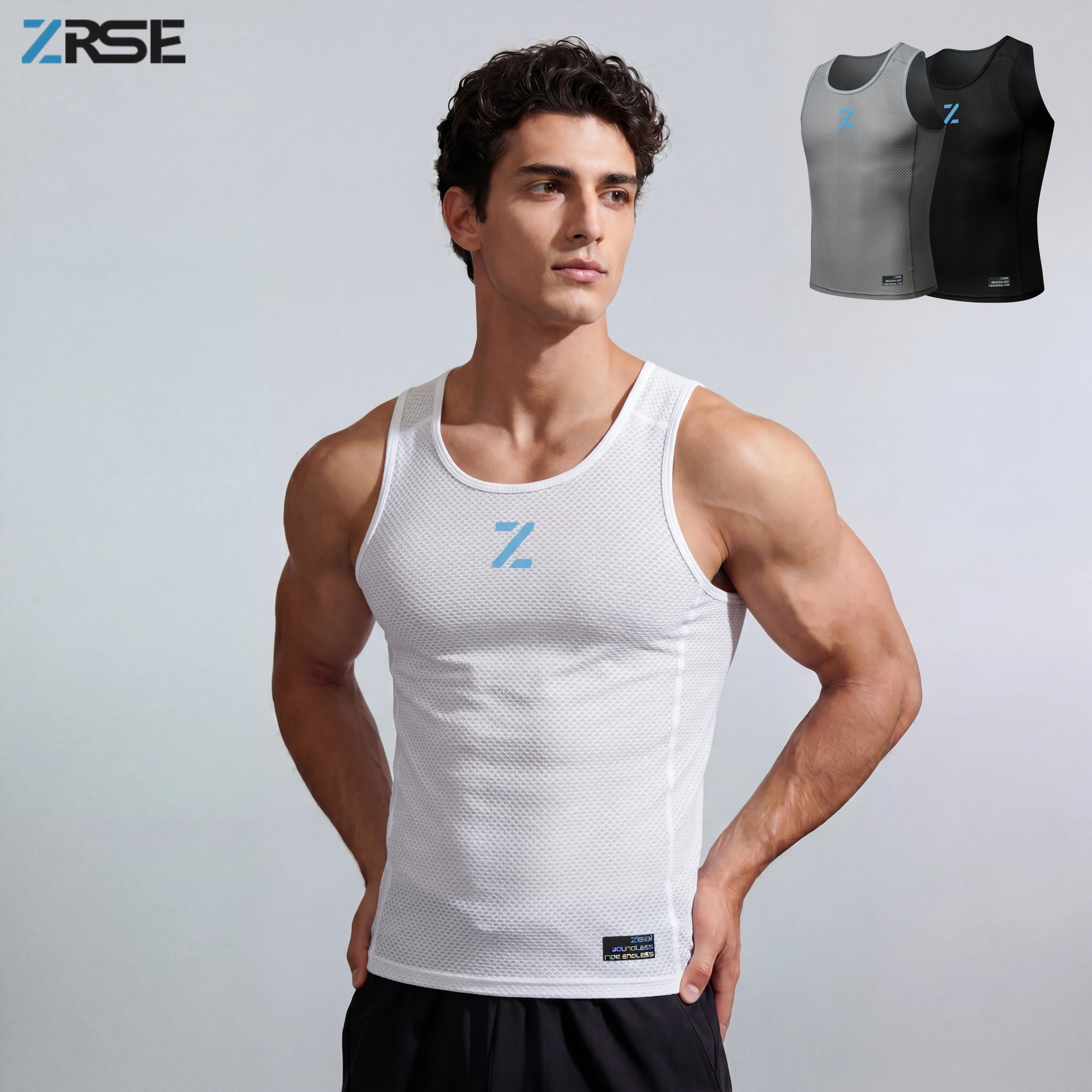 Cycling Gear Vest - ZRSE メンズ通気性メッシュベストノースリーブベースレイヤーユニセックスブラックホワイトランニングジムサイクリングスポーツタンクトップ速乾性下着