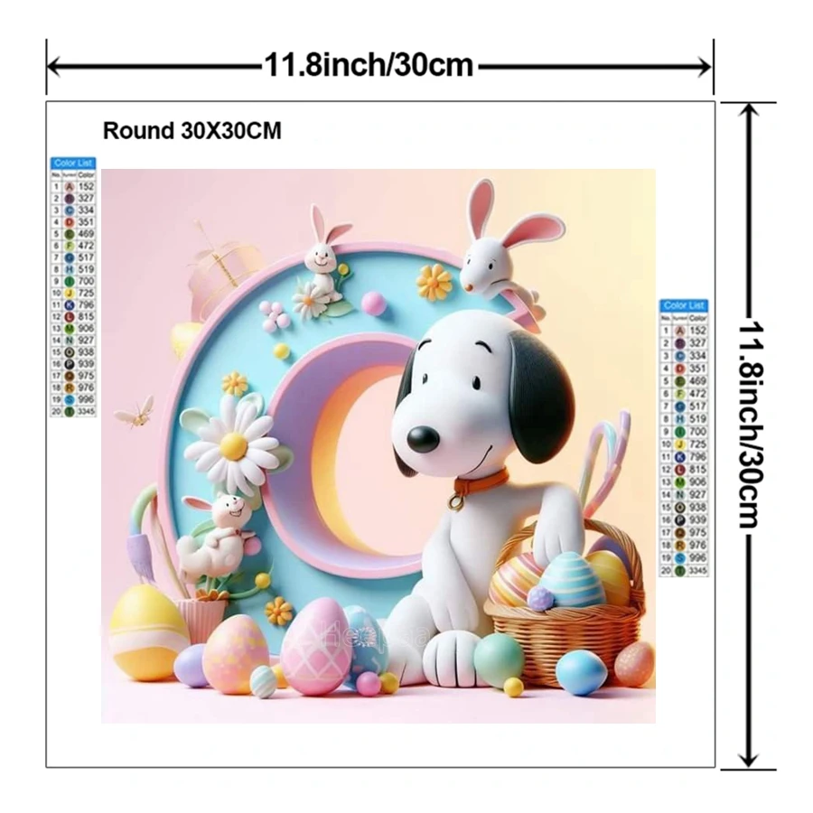 Cute Snoopy With Easter Egg Letters Diamond Painting Art 5d Diy Fantasy Cartoon Dog Alphabet Mosaic Cross Stitch Home Decor Gift