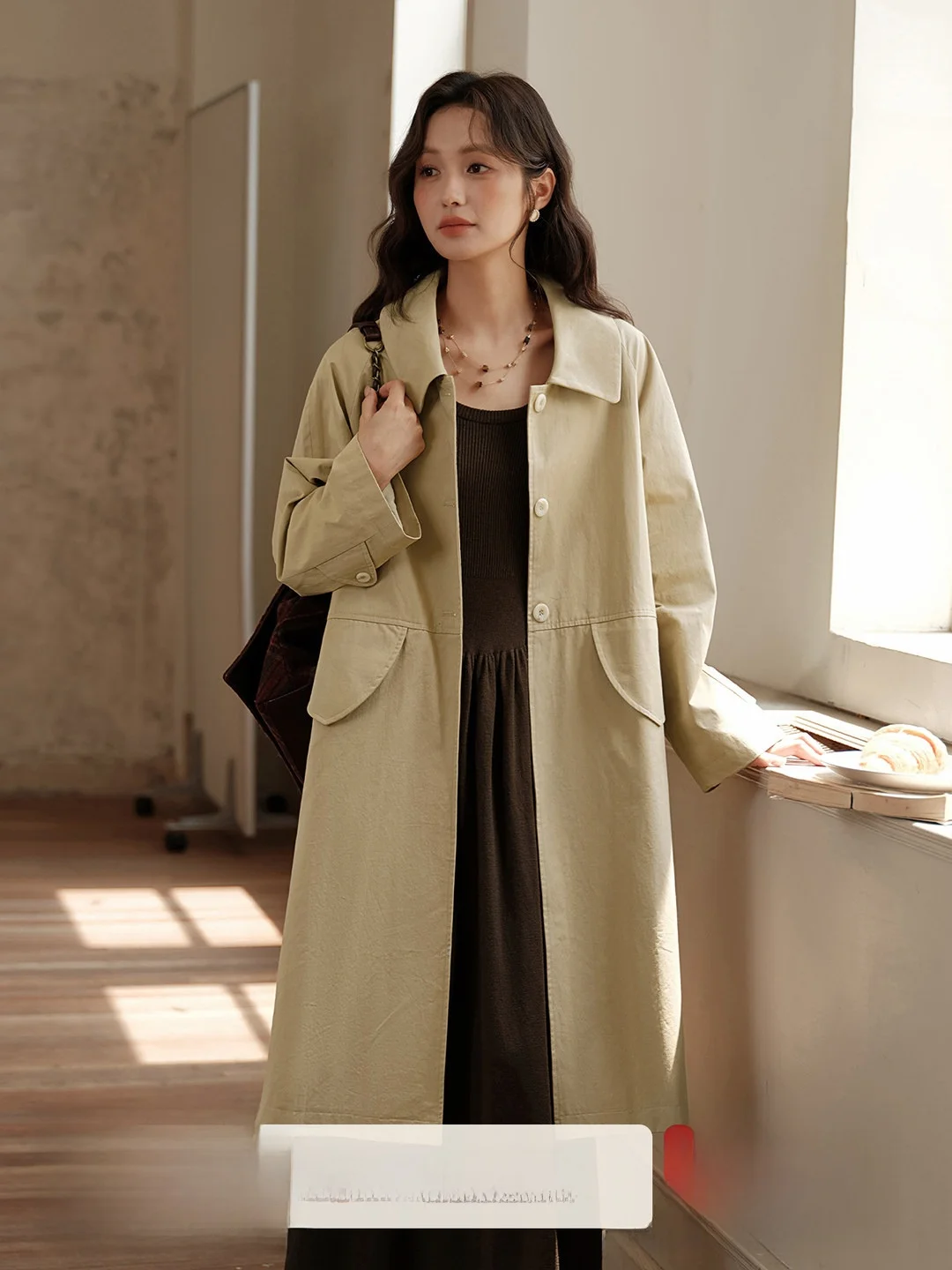 

Женское демисезонное пальто средней длины Mu Simple Commuter с воротником, повседневное, в стиле Aosphere, из хлопка, с длинными рукавами