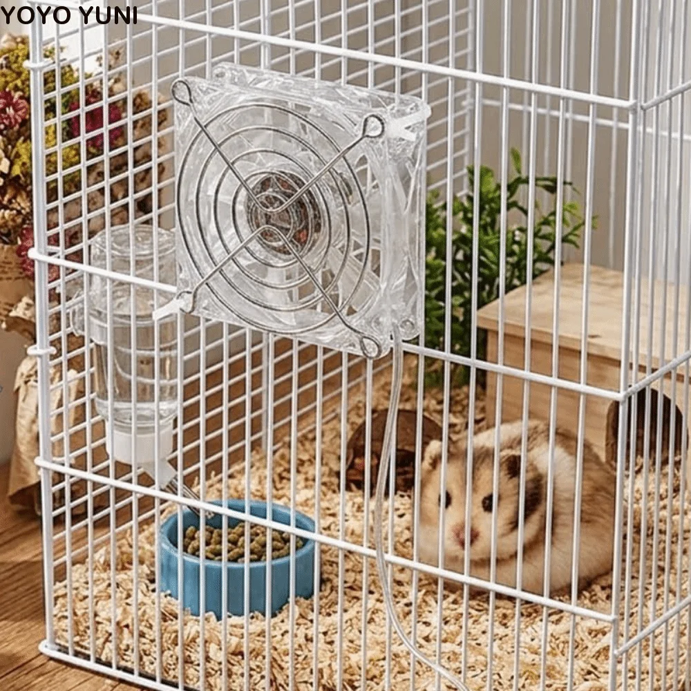 Portable Pet Cage Cooling Fan Lightweight Low Noise Hamster Cooling Fan Clear Acrylic USB Plug in Mini Cooling Fan Rabbit Cage